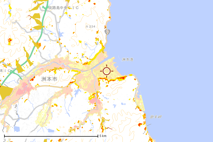 洲本市周辺のハザード重ね図