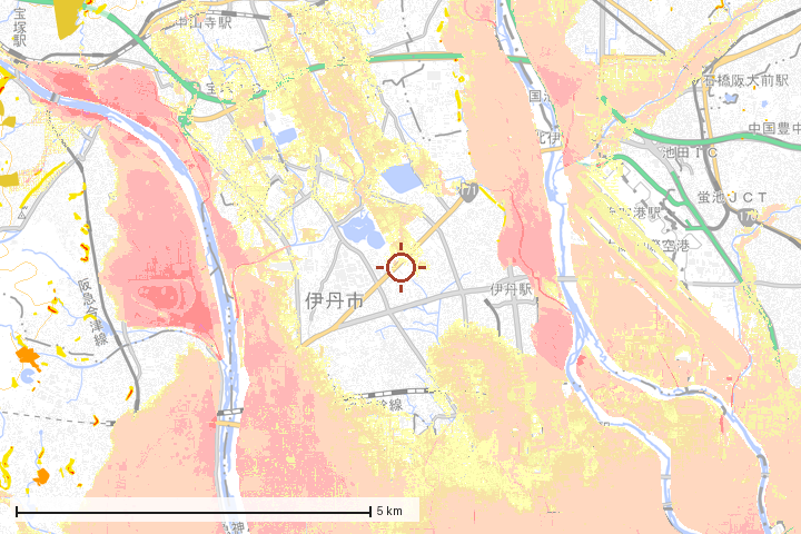伊丹市周辺のハザード重ね図