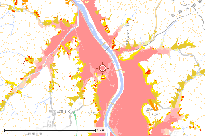 豊岡市周辺のハザード重ね図