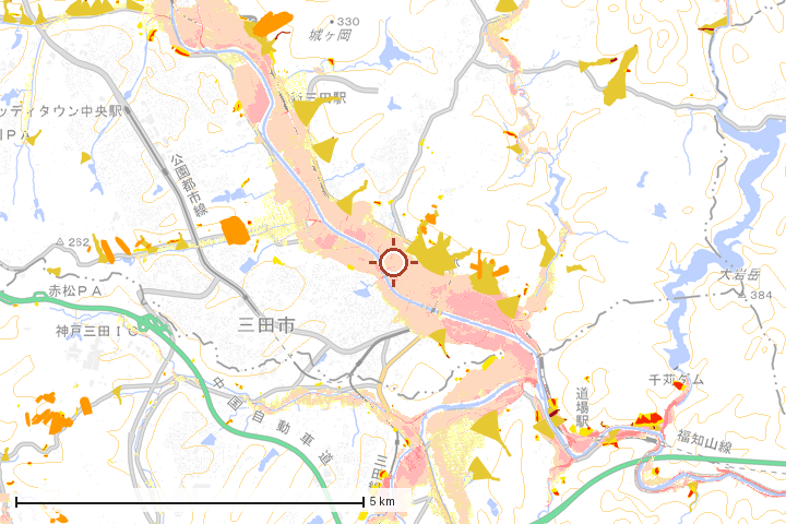 三田市周辺のハザード重ね図