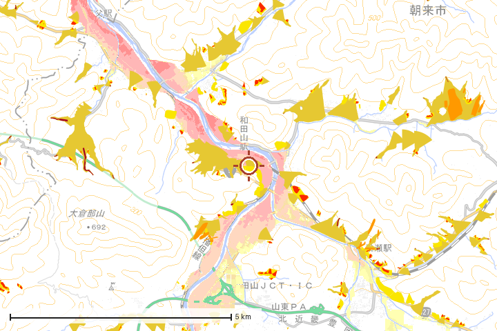 朝来市周辺のハザード重ね図