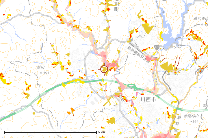 猪名川町周辺のハザード重ね図