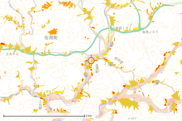 佐用町周辺のハザード重ね図