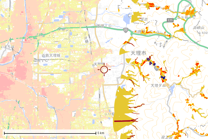 天理市周辺のハザード重ね図