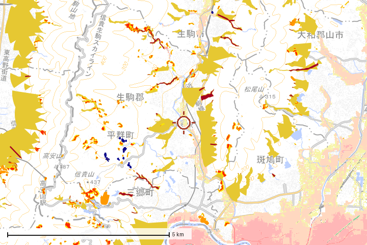 平群町周辺のハザード重ね図