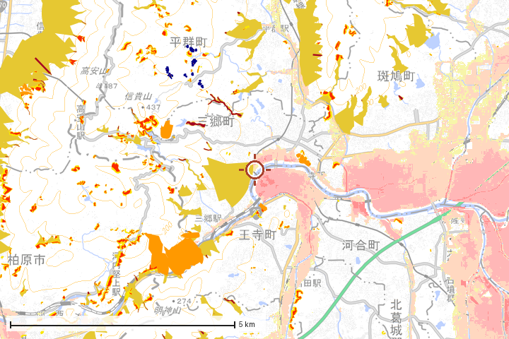 三郷町周辺のハザード重ね図