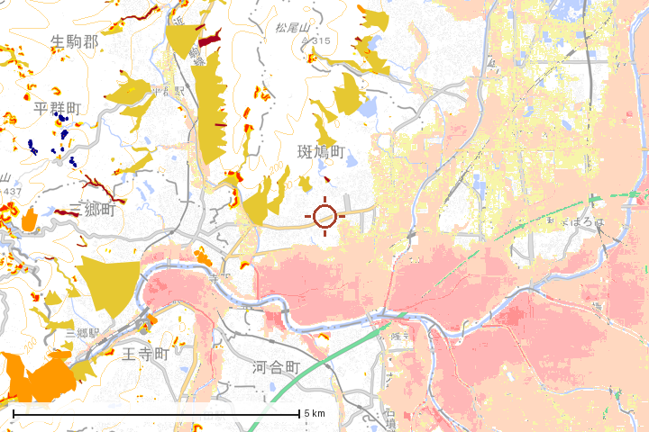 斑鳩町周辺のハザード重ね図