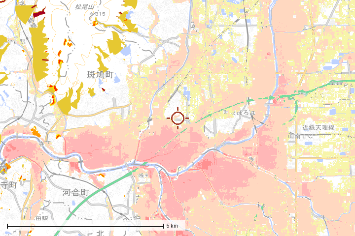 安堵町周辺のハザード重ね図
