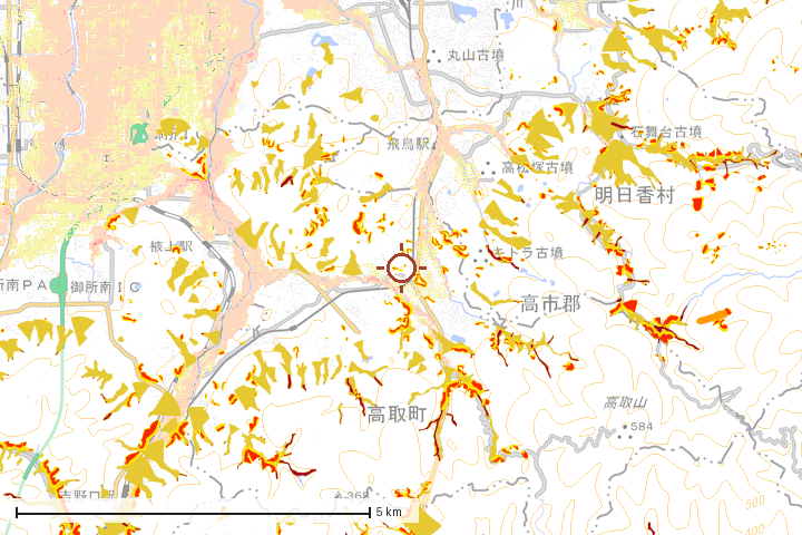 高取町周辺のハザード重ね図