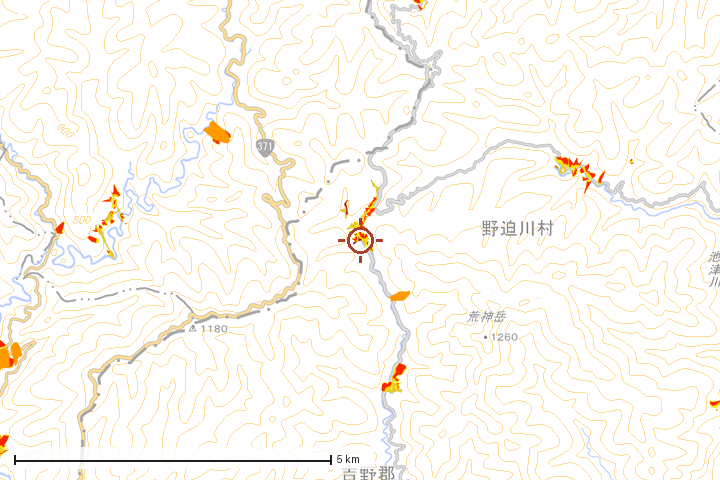 野迫川村周辺のハザード重ね図