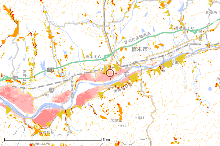 橋本市周辺のハザード重ね図
