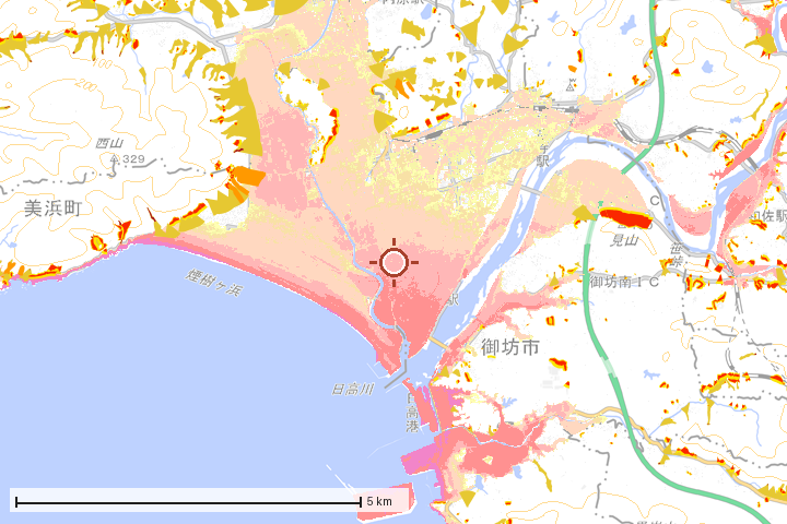御坊市周辺のハザード重ね図