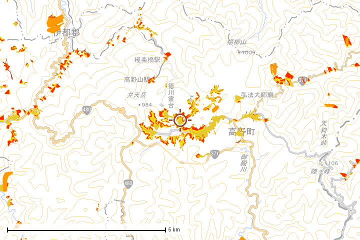 高野町周辺のハザード重ね図
