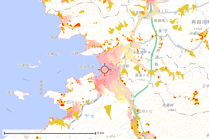 広川町周辺のハザード重ね図