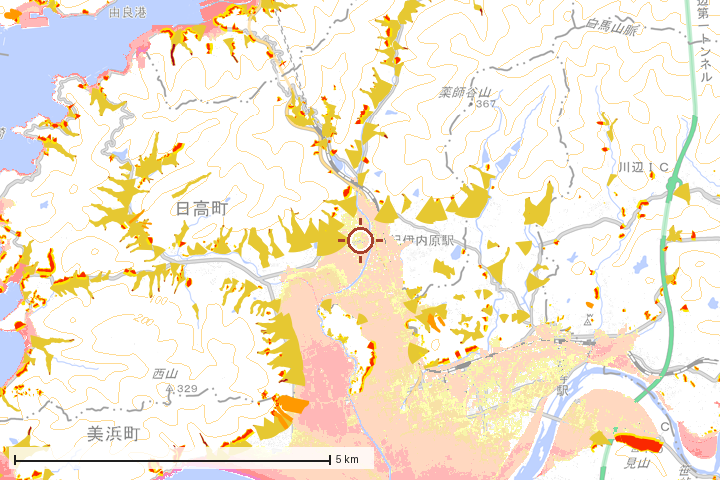 日高町周辺のハザード重ね図