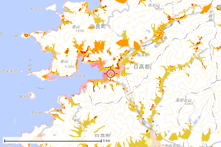 由良町周辺のハザード重ね図