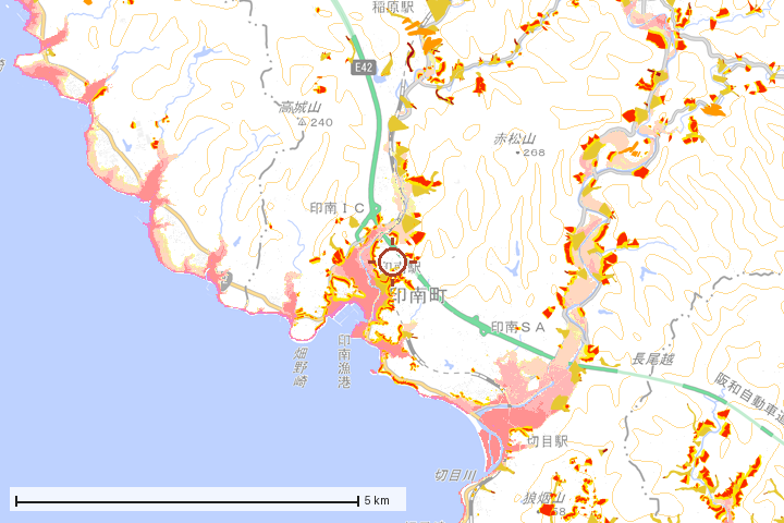印南町周辺のハザード重ね図