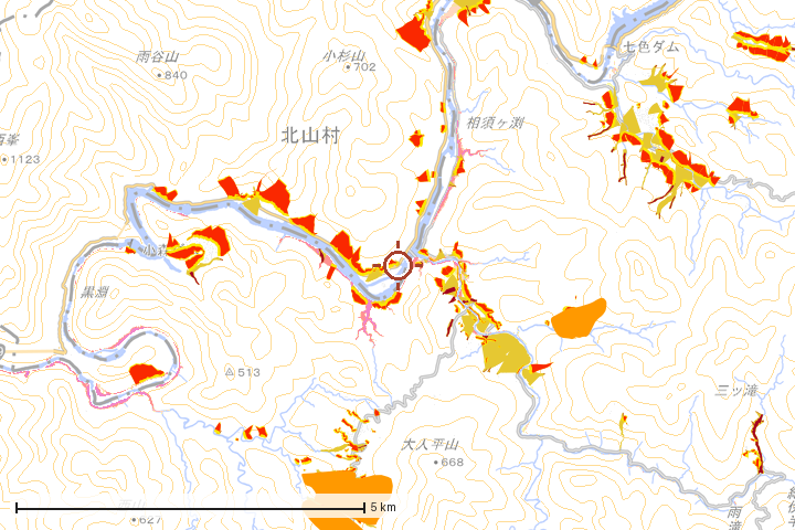 北山村周辺のハザード重ね図