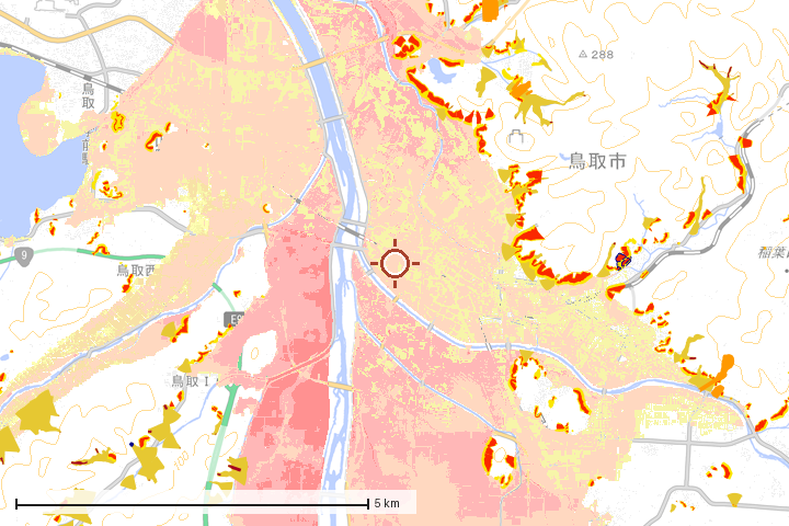 鳥取市周辺のハザード重ね図