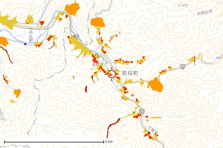 若桜町周辺のハザード重ね図