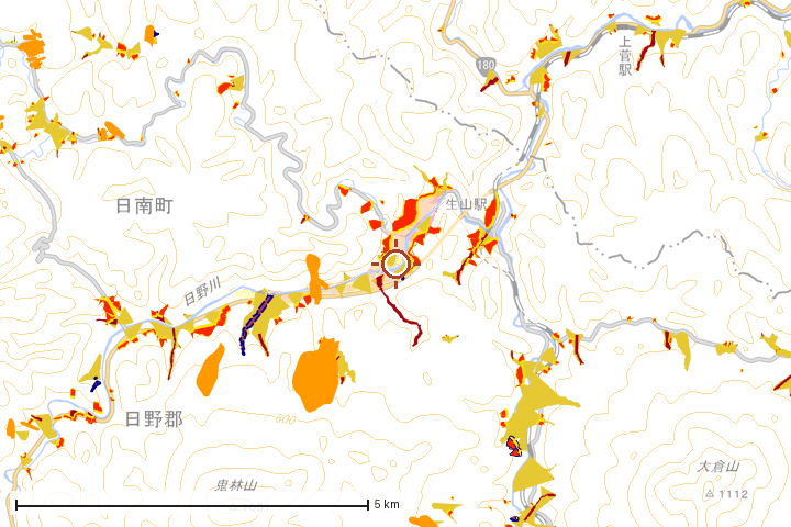 日南町周辺のハザード重ね図