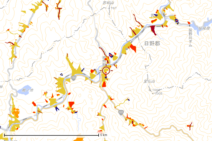 日野町周辺のハザード重ね図