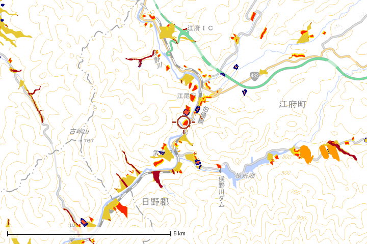 江府町周辺のハザード重ね図