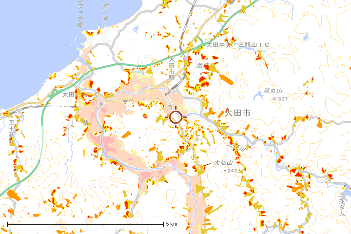 大田市周辺のハザード重ね図