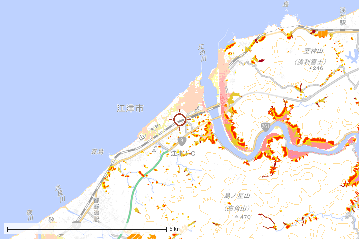江津市周辺のハザード重ね図