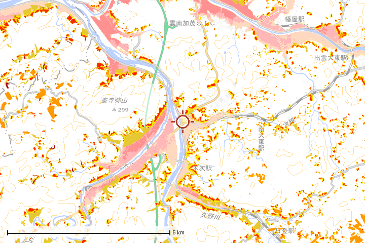 雲南市周辺のハザード重ね図