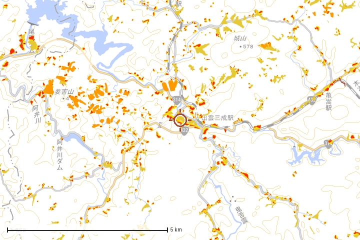奥出雲町周辺のハザード重ね図