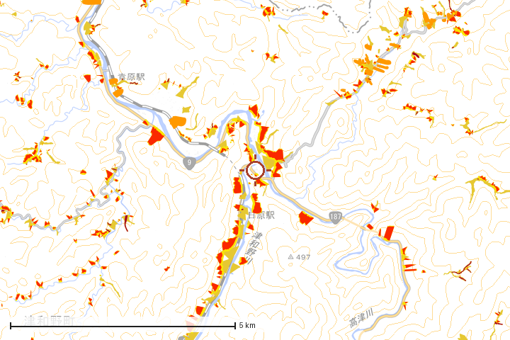 津和野町周辺のハザード重ね図