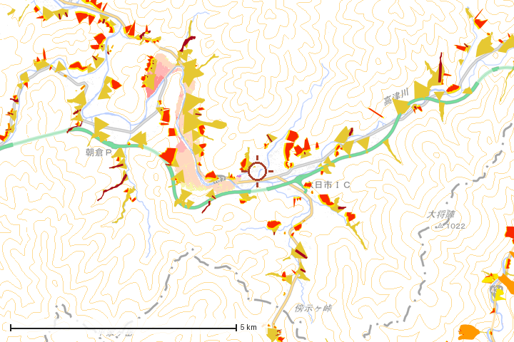 吉賀町周辺のハザード重ね図