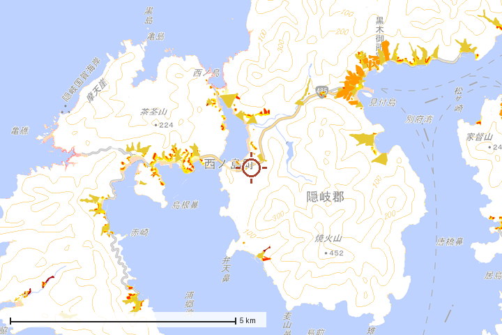 西ノ島町周辺のハザード重ね図