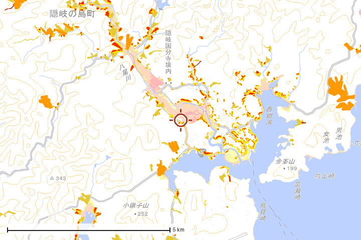 隠岐の島町周辺のハザード重ね図