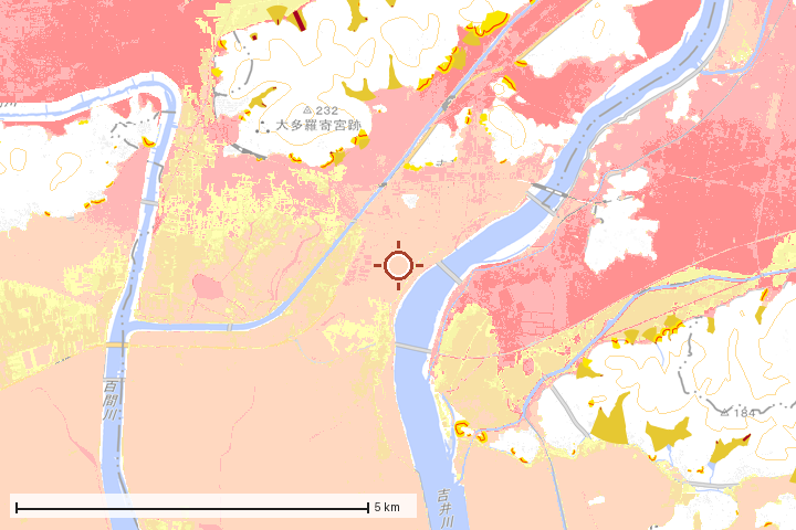 岡山市東区周辺のハザード重ね図