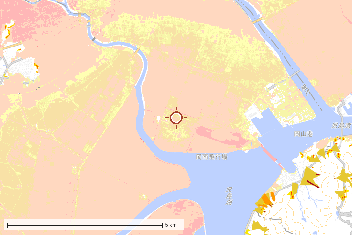 岡山市南区周辺のハザード重ね図