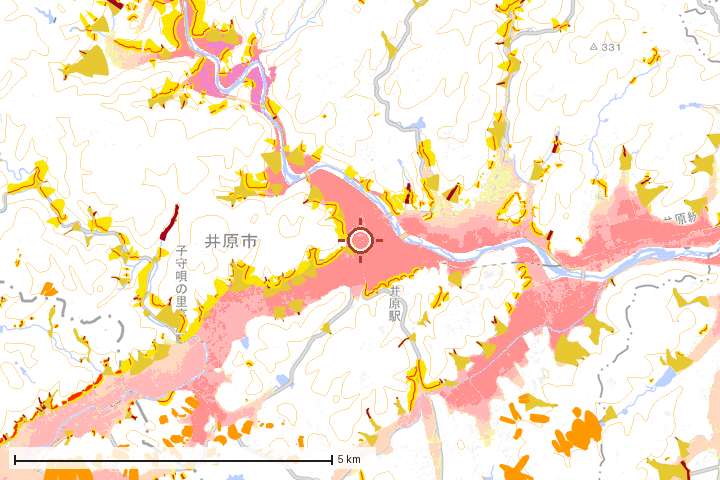 井原市周辺のハザード重ね図