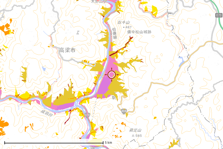 高梁市周辺のハザード重ね図