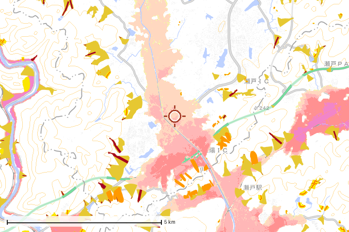 赤磐市周辺のハザード重ね図