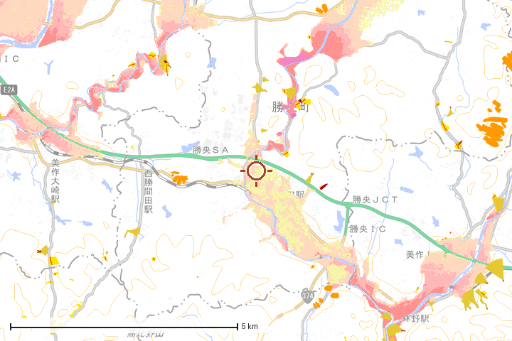 勝央町周辺のハザード重ね図
