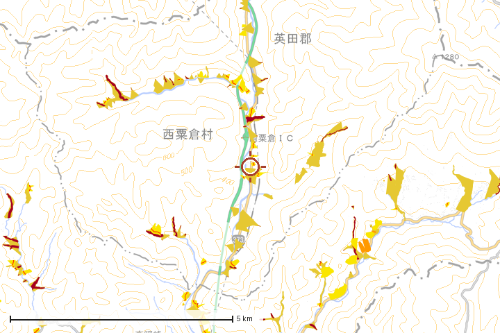西粟倉村周辺のハザード重ね図