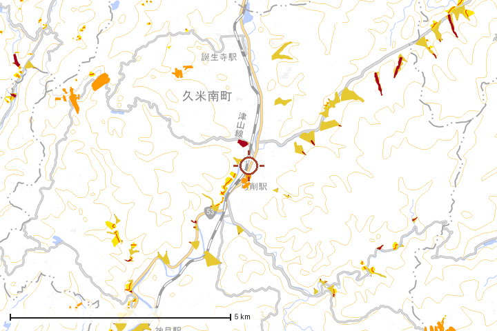 久米南町周辺のハザード重ね図