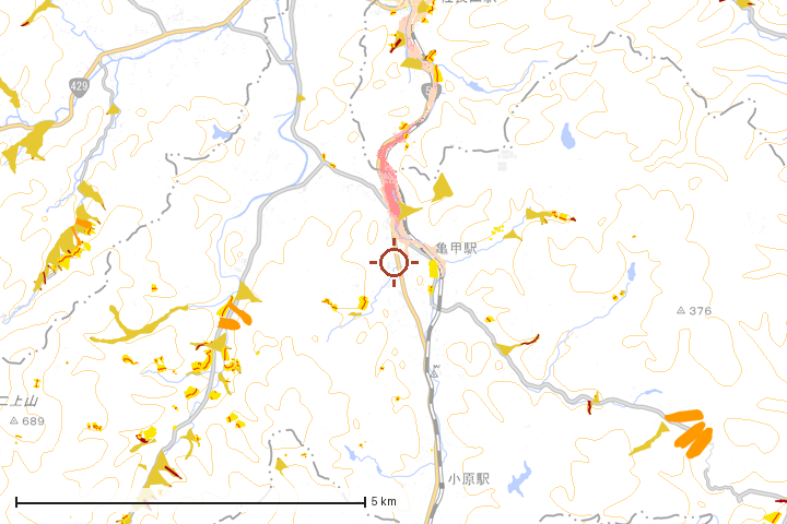 美咲町周辺のハザード重ね図