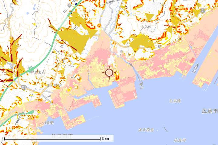 広島市佐伯区周辺のハザード重ね図
