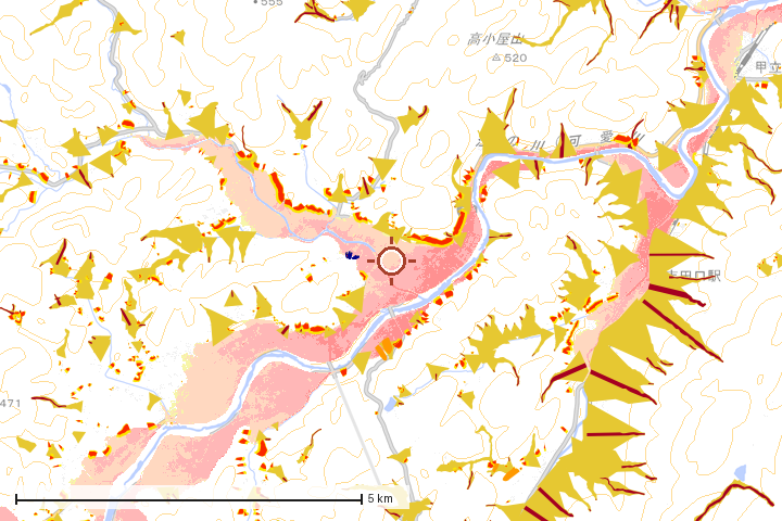 安芸高田市周辺のハザード重ね図