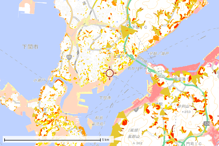 下関市周辺のハザード重ね図