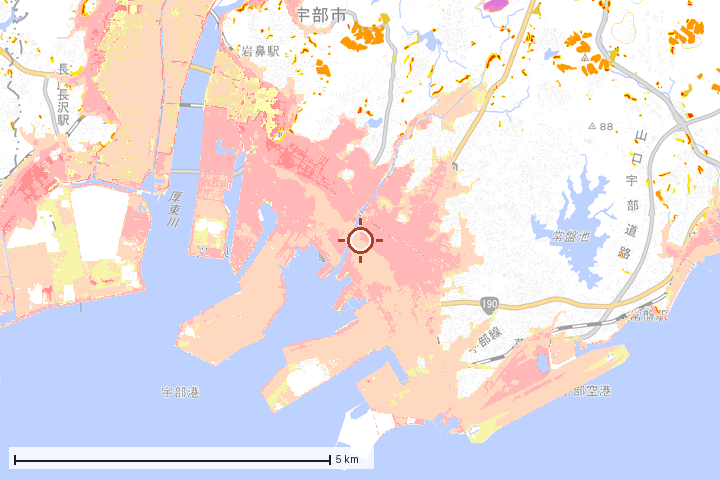 宇部市周辺のハザード重ね図