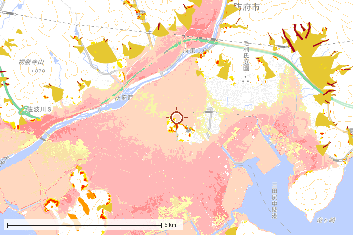 防府市周辺のハザード重ね図