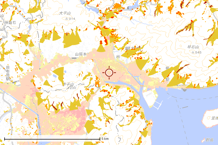柳井市周辺のハザード重ね図